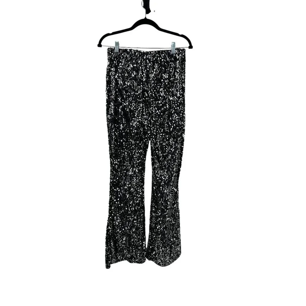 ✨ No Boundaries Black Sequin High-Waisted Flare Pants M ✨ - Picture 2 of 9